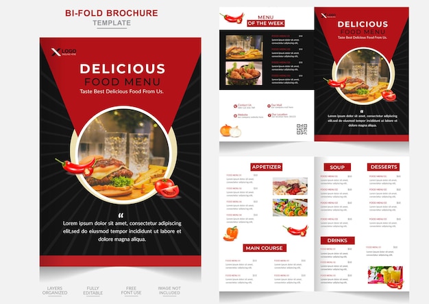 Delicious fast food restaurant menu bifold brochure design template Creative bifold restaurants