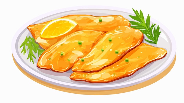 Vector delicious fish fillet cut pieces fried in oil recipe concept