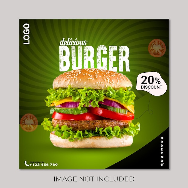 Delicious food Burger social media post template design.