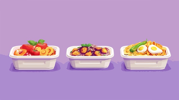 Delicious Food Containers on Purple Background for Delivery