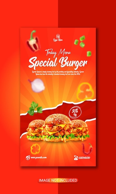 delicious food flyer special burger menu promotion poster template design premium vector