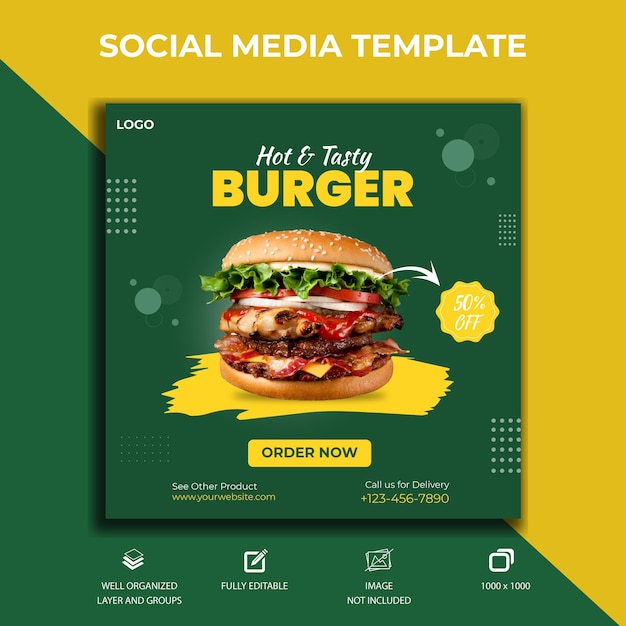 Delicious food menu and culinary social media promotion template Premium Vector