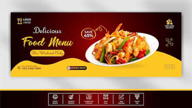 Delicious food menu facebook cover template design