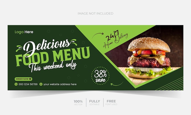 Vector delicious food menu and restaurant facebook cover design template x web banner template