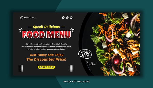 Delicious food menu restaurant social media banner template premium vector