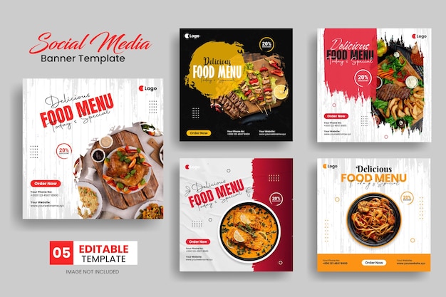 Delicious food menu restaurant social media promotion banner template set