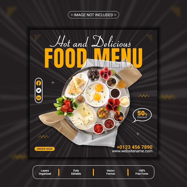 Delicious food menu social media banner template