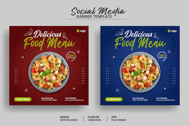 Delicious food menu social media post banner template and Instagram post template