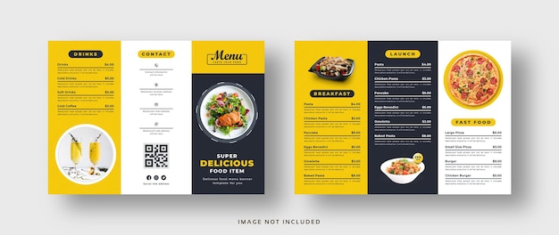 Vector delicious food menu trifold brochure for restaurant