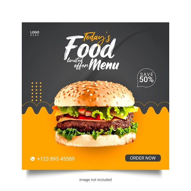 Delicious Food social media promotion and banner post  template dark and yellow concept