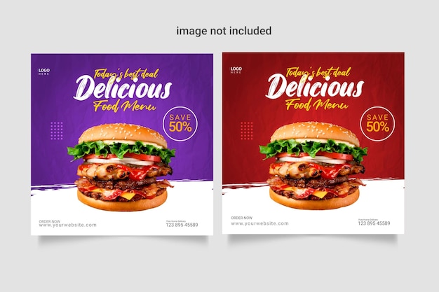 Delicious Food social media promotion and banner post  template design concept