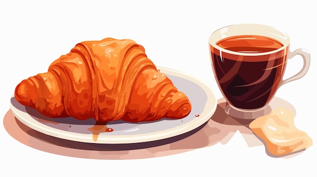 Vector delicious french croissant and tea breakfast isolated