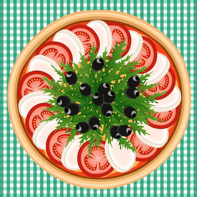 Delicious fresh caprese pizza with arugula Vector image can be used for menu or food posters design cards and other crafts