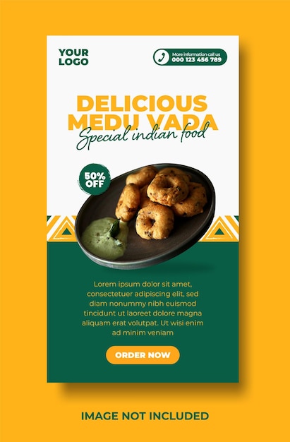 Delicious fried snack medu vada indian food menu social media stories design template