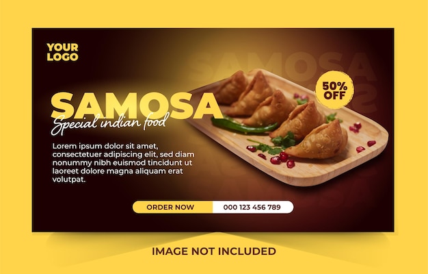 Delicious fried snack samosa indian food menu banner design template