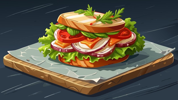 Vector delicious gourmet sandwich with crispy bacon fresh lettuce and toasted bread on a rustic slate ser