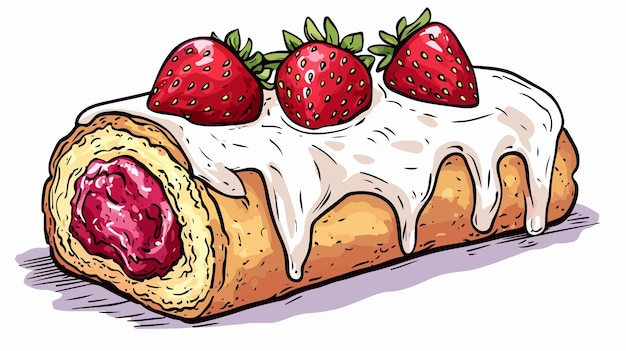 Delicious Hand Drawn Illustration of Strawberry Roll Cake