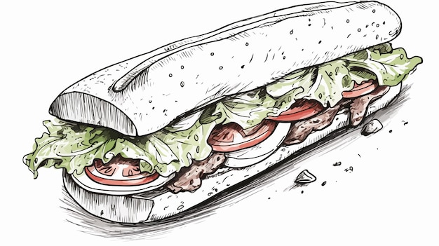 Vector delicious handdrawn big double sandwich sketch for restaurants