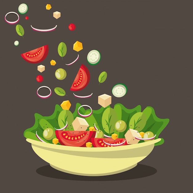 Delicious and healthy salad in bowl 