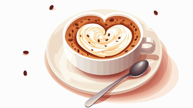 Vector delicious heart shaped milk froth latte and coffee cake