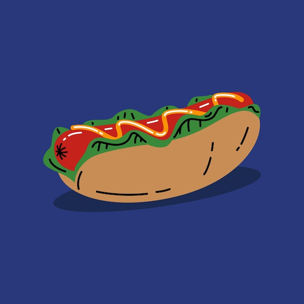 Delicious hotdog flat vector illustration