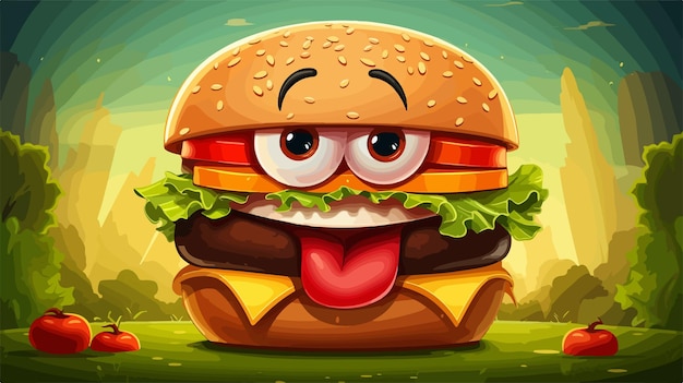 Vector delicious and humorous hamburger illustration for food lovers