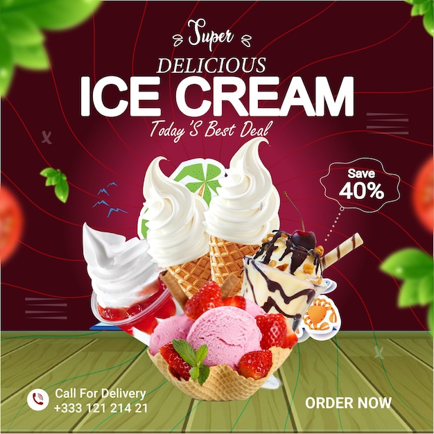 Delicious ice cream and social media banner post template