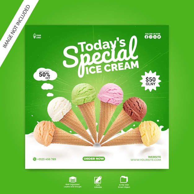 Delicious ice cream social media Instagram post design template