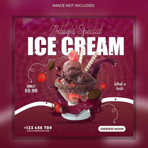 Delicious ice cream social media post and instagram square banner template design