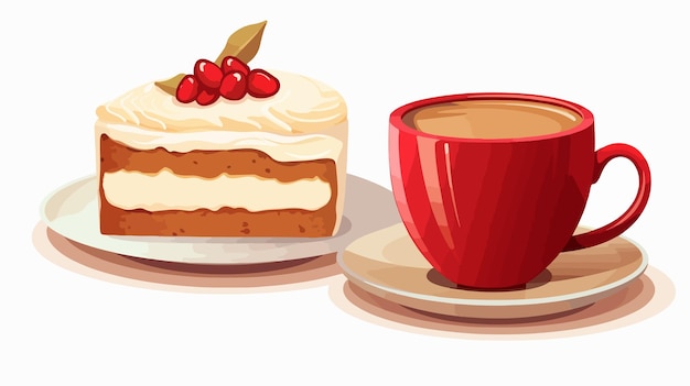 Delicious Latte Coffee and Toffee Cake in Red Ceramic Cup