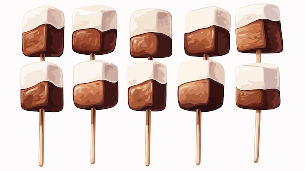 Delicious Marshmallows with Chocolate on Wooden Stick