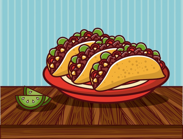 Delicious mexican food gastronomy cartoons