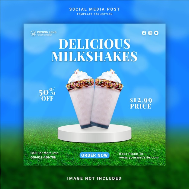 Delicious Milkshakes Unique Idea Social Media Ad Concept Instagram Banner Template