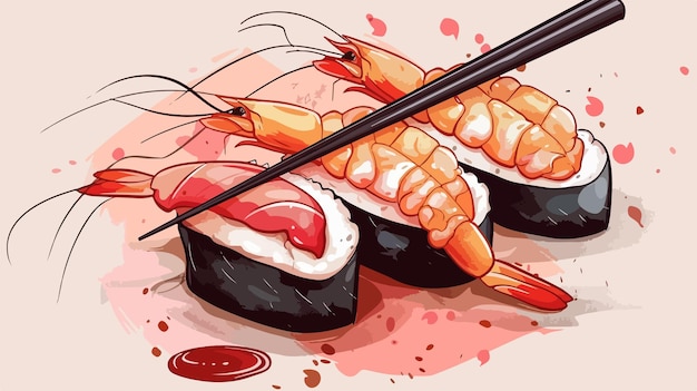 Vector delicious nigiri with shrimps on restaurant menu