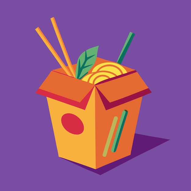 Vector delicious noodle box vector detailed and fun design for takeout asian cuisine