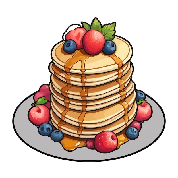 Delicious Pancakes with Fruits Clipart Vector Illustrations