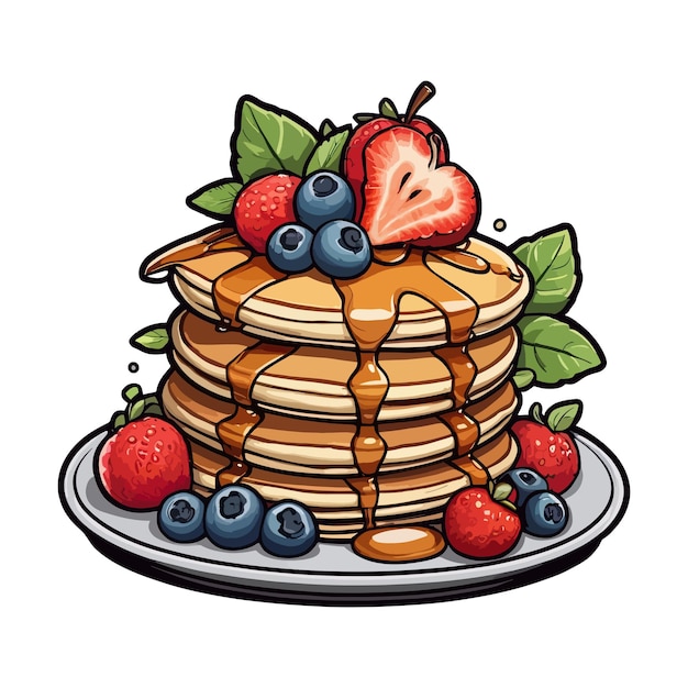 Delicious Pancakes with Fruits Clipart Vector Illustrations