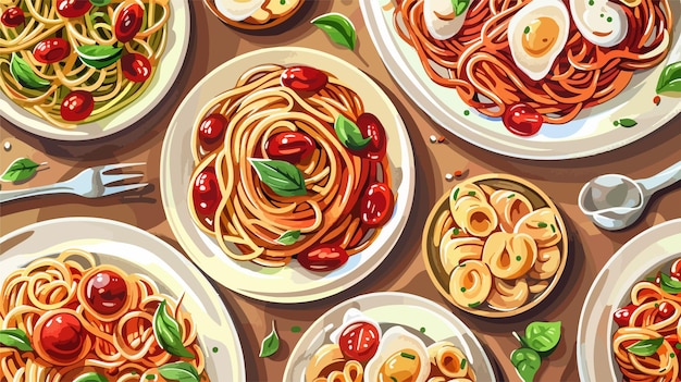 Vector delicious pasta dishes collage vector illustration