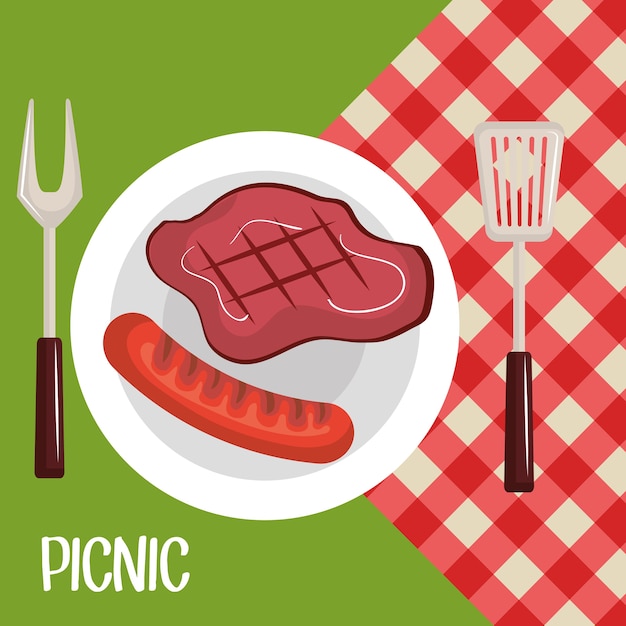 delicious picnic scene icons 