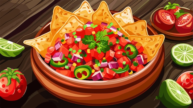 Delicious Pico de Gallo Salsa and Nachos on Table