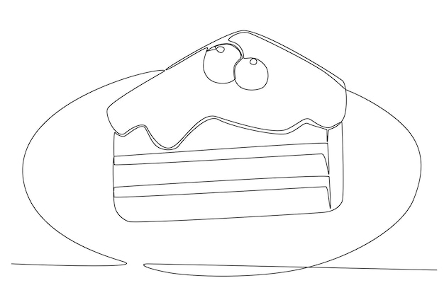 A delicious piece of cake for breakfast Breakfast oneline drawing