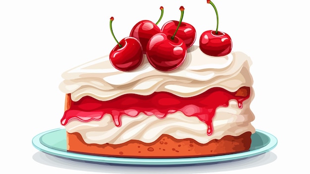 Vector delicious piece of cake with cherry on top isolated on white background