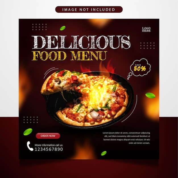 Delicious pizza food menu social media post template