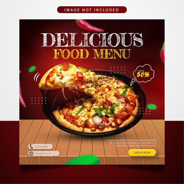 Delicious pizza food menu social media post template