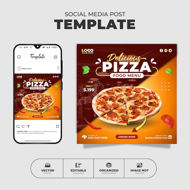 Delicious Pizza Social Media Instagram Post And Banner Template For Promotion