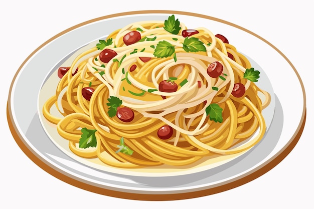 Vector delicious plate of spaghetti carbonara topped vector art