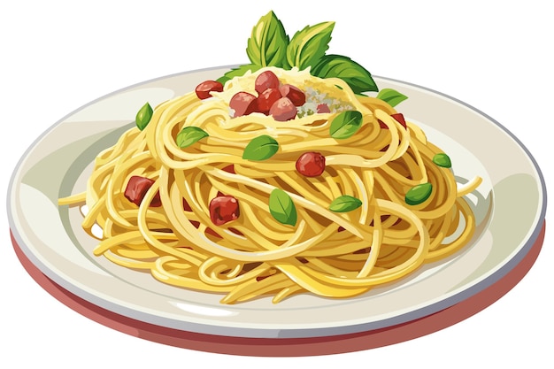 Vector delicious plate of spaghetti carbonara topped vector art