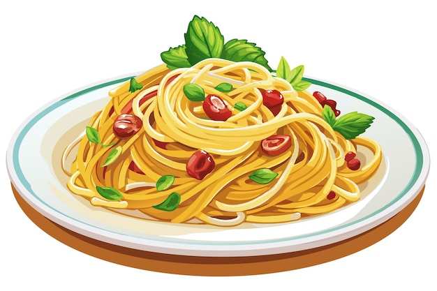 Vector delicious plate of spaghetti carbonara topped vector art