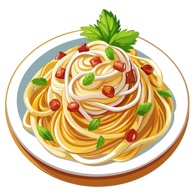 A delicious plate of spaghetti pasta served with a rich creamy sauce garnished with chopped parsley