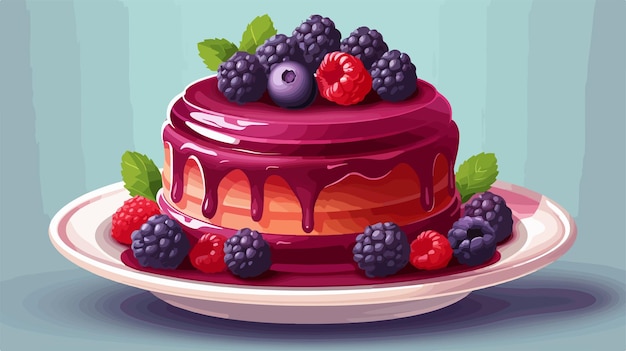 Vector delicious purple blueberry cake topped with raspberry jam for pastry lovers